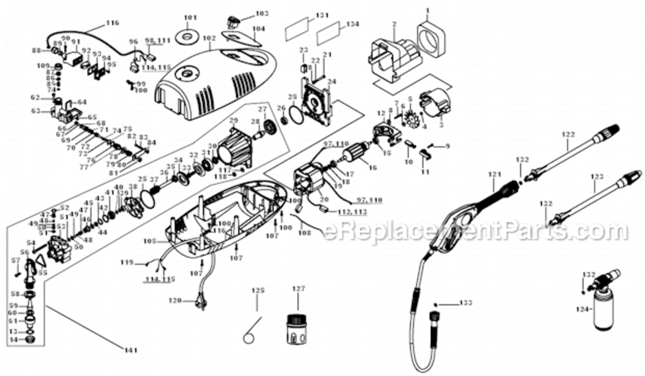 Page A Diagram and Parts List for PW1300-B2 Type 1 Porter Cable Pressure Washer